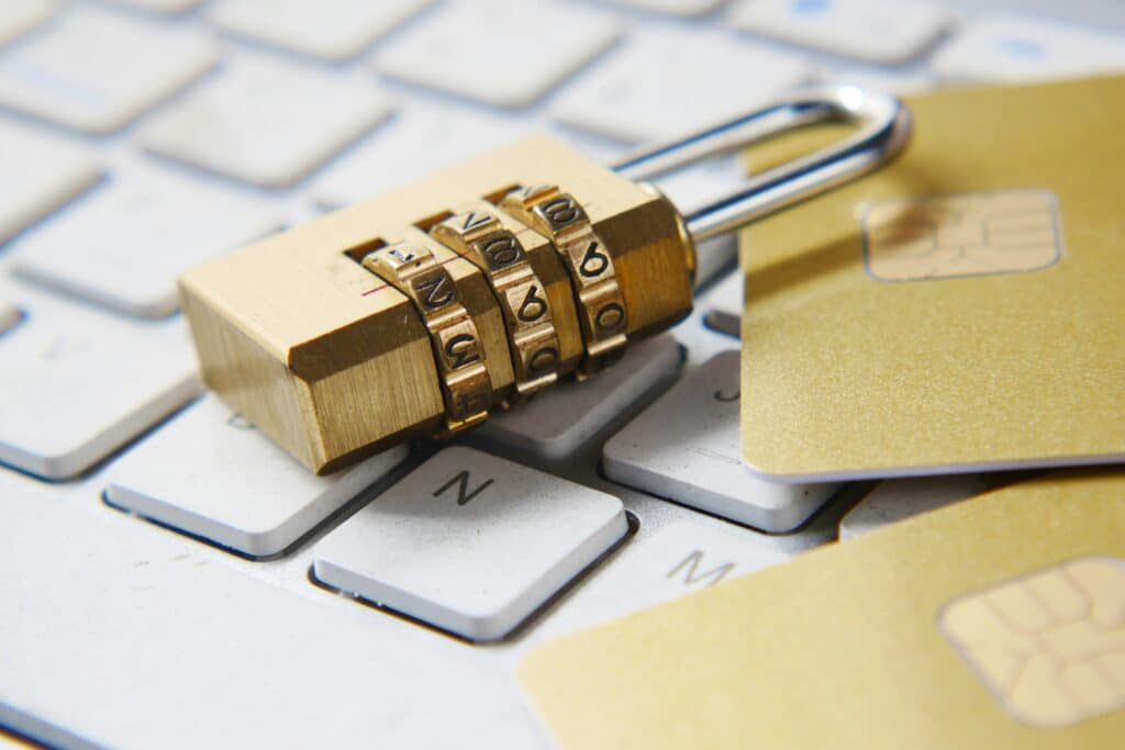 image of a lock placed on a keyboard heading EM Law's Privacy Policy page