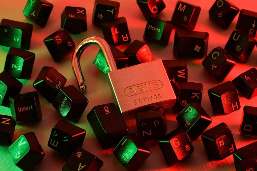 open lock over keyboard keys