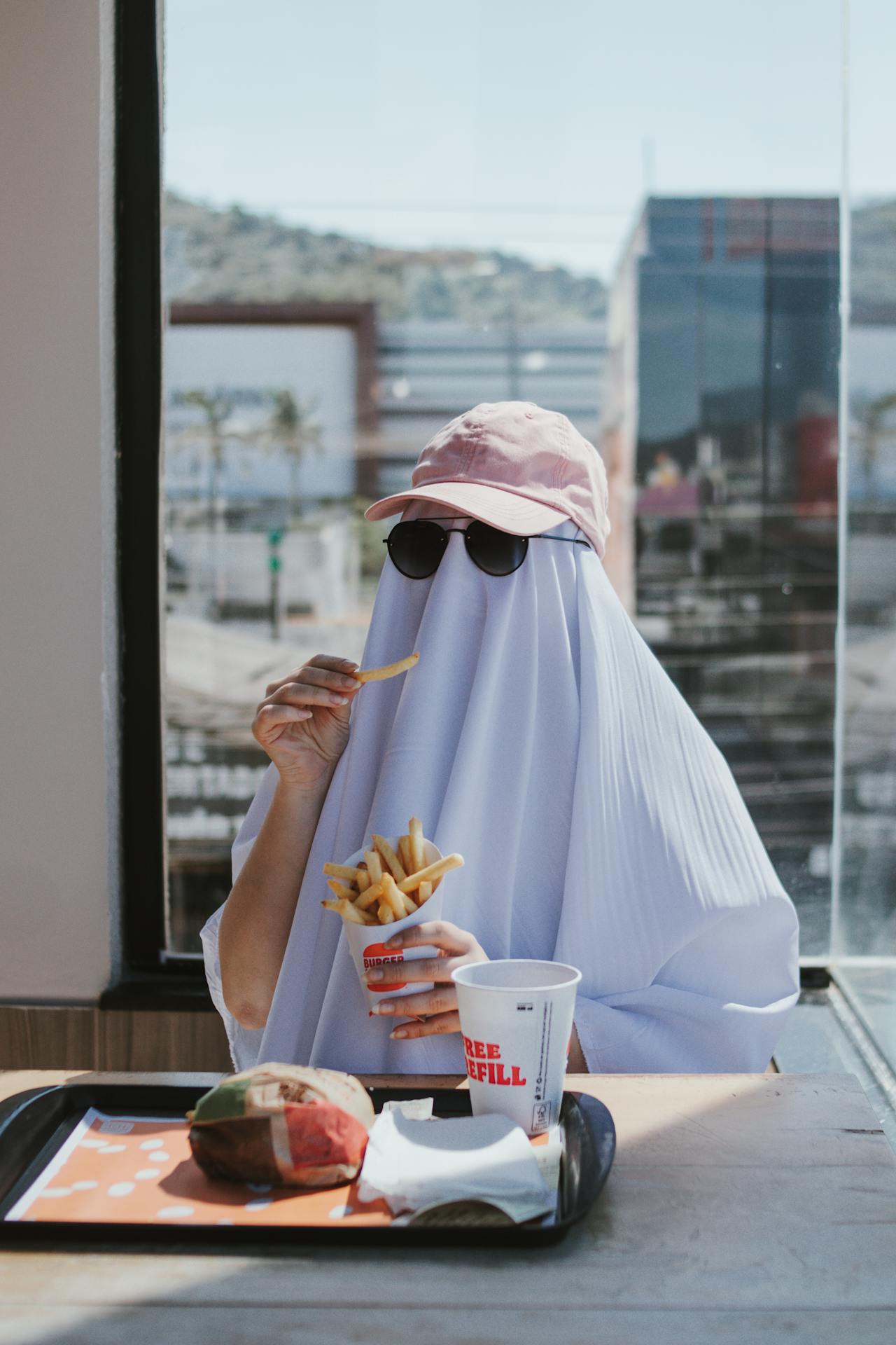 image of a person covered with a white sheet