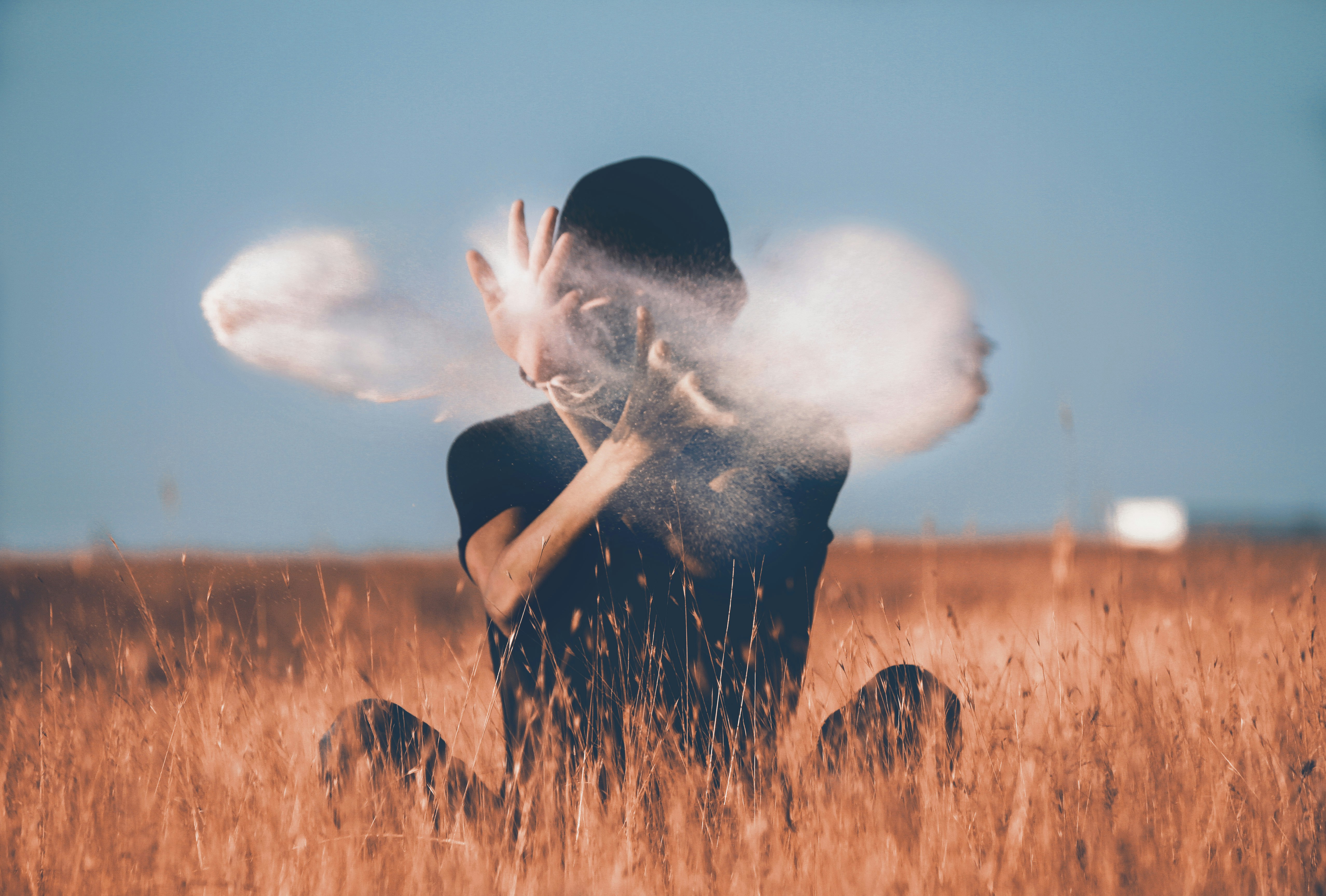 a person sitting in a field